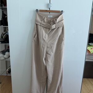 Babaton Beige Wide Leg Pants with Belt